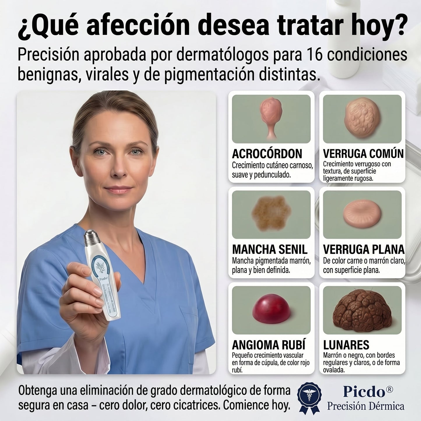 𝐏𝐢𝐜𝐝𝐨® Borrador de Verrugas y Manchas en 7 Días (𝐀𝐩𝐥𝐢𝐜𝐚𝐝𝐨𝐫 𝐫𝐨𝐥𝐥-𝐨𝐧: 𝐬𝐢𝐧 𝐝𝐨𝐥𝐨𝐫 𝐧𝐢 𝐜𝐢𝐜𝐚𝐭𝐫𝐢𝐜𝐞𝐬)