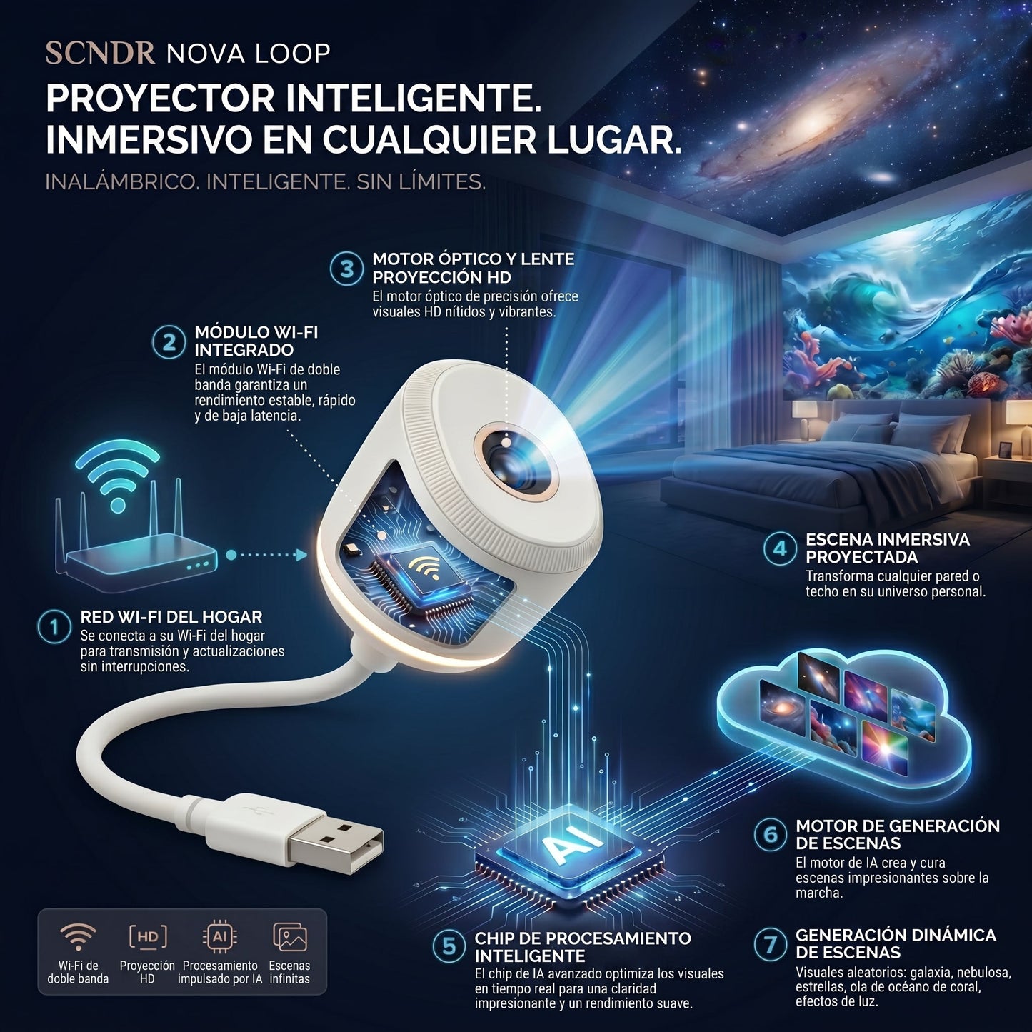 ⏰️Último día de promoción🔥 - Proyector de luz nocturna - Proyector holográfico de estrellas inteligente🌌