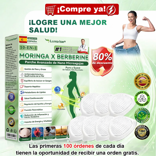 Tienda oficial 👩‍⚕️𝗟𝘂𝘅𝗮𝗿𝒊𝙨𝙚® MORINGA X BERBERINE 10 EN 1 Parche Avanzado de Nano Microagujas  (Uso diario, cambios visibles en 7 días) ✅ Obesidad, Diabetes, Apnea del Sueño y Problemas Articulares💎